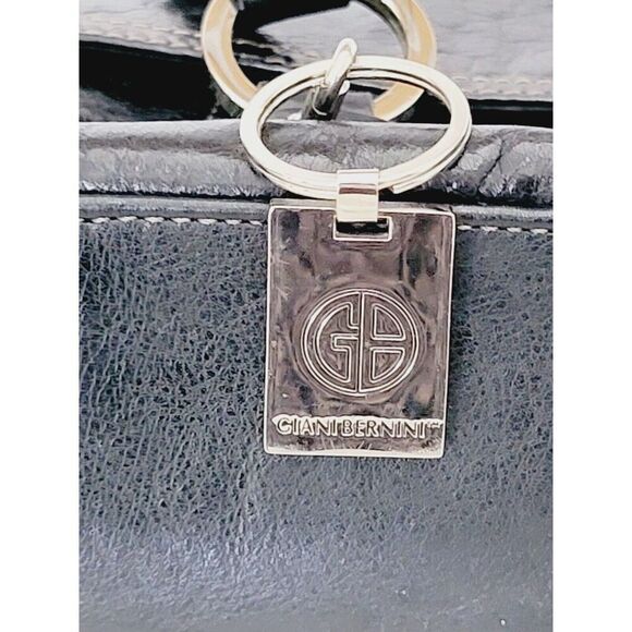 Giani Bernini Black Leather Bag Purse White Stitching‎ Silver Hardware Vintage - Picture 3 of 16